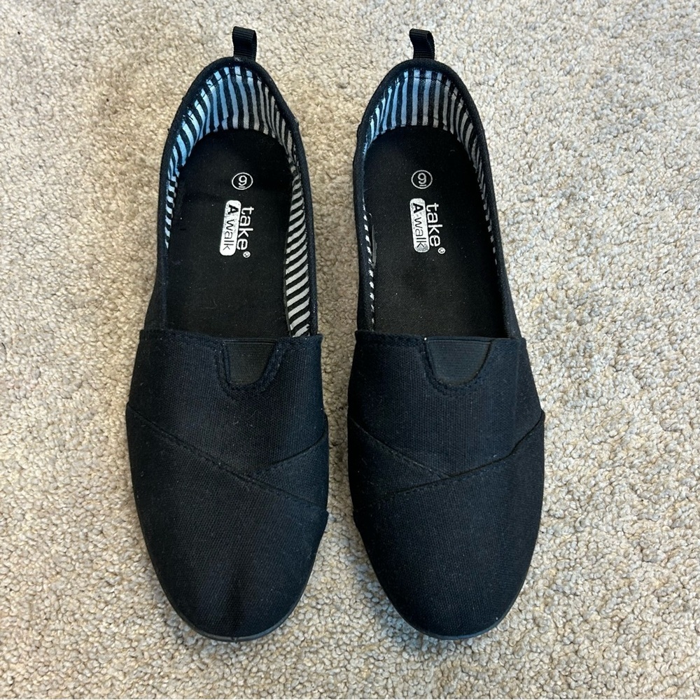 Take A Walk Black Canvas Slip-On Shoes flats Sz 9 casual streetwear comfortable
